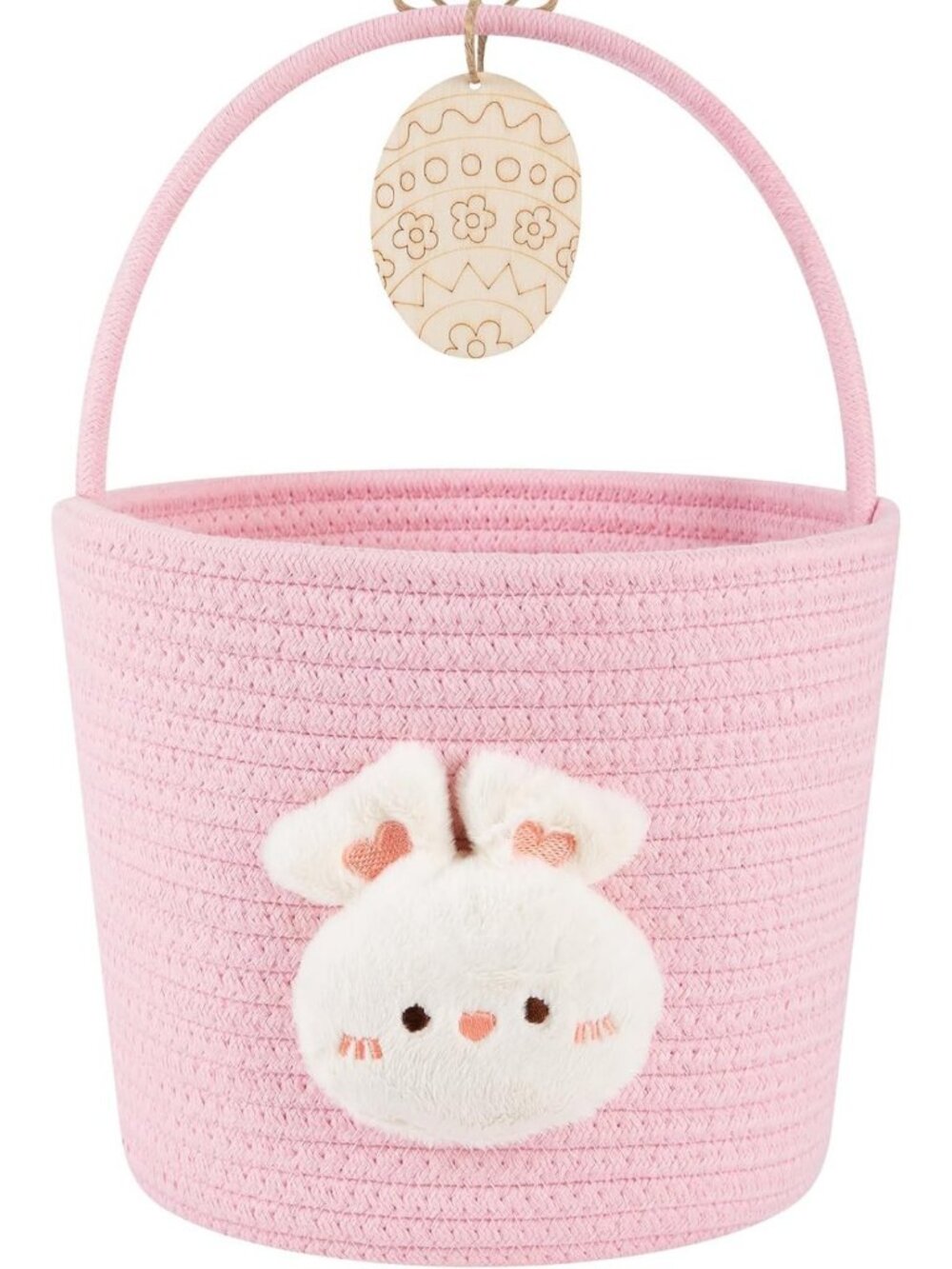 Personalized Baby Gift Basket with Handle, Woven Rope Toy Storage, Pink 9.8"x7.9
